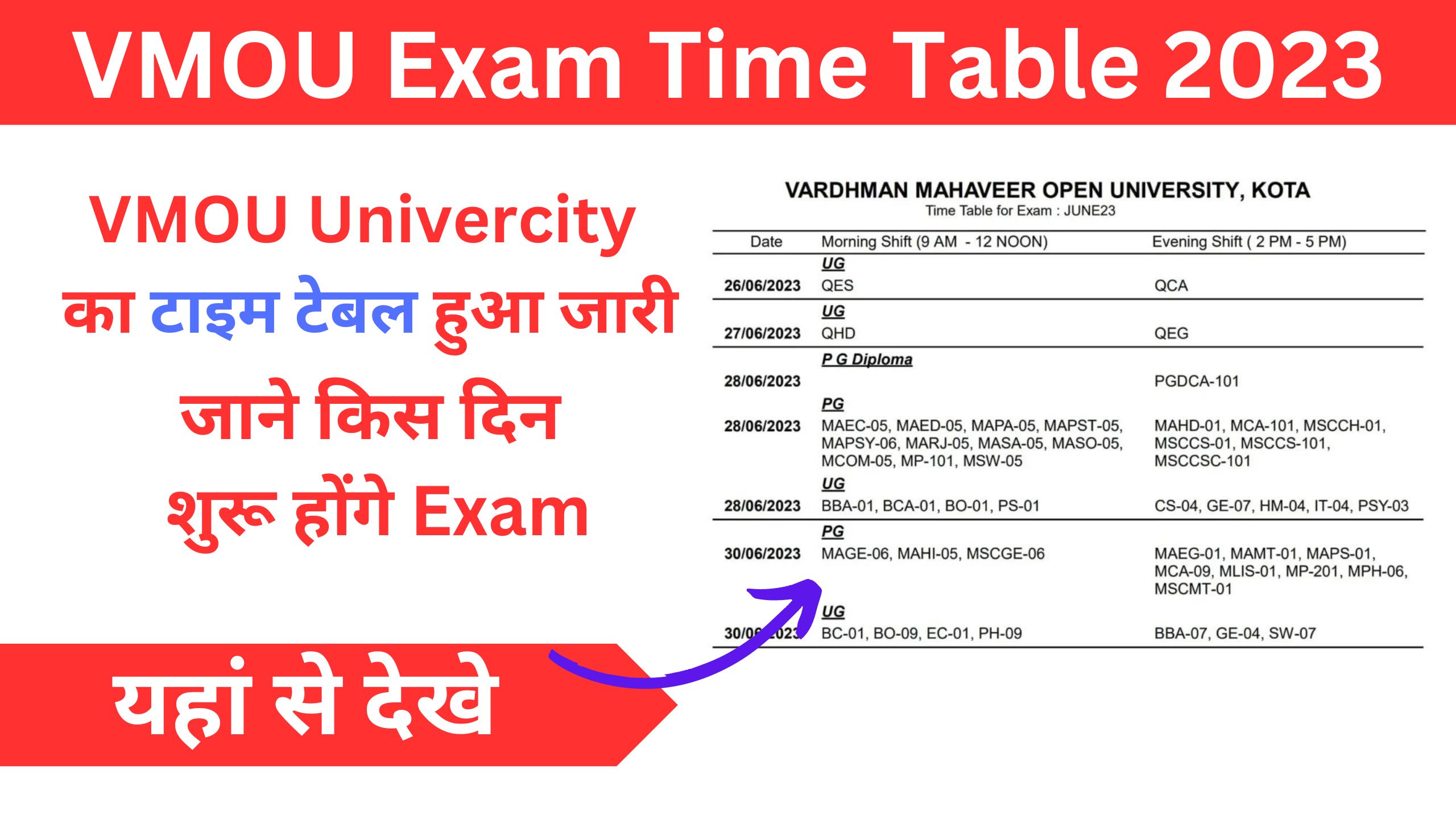 VMOU Exam Time Table 2023